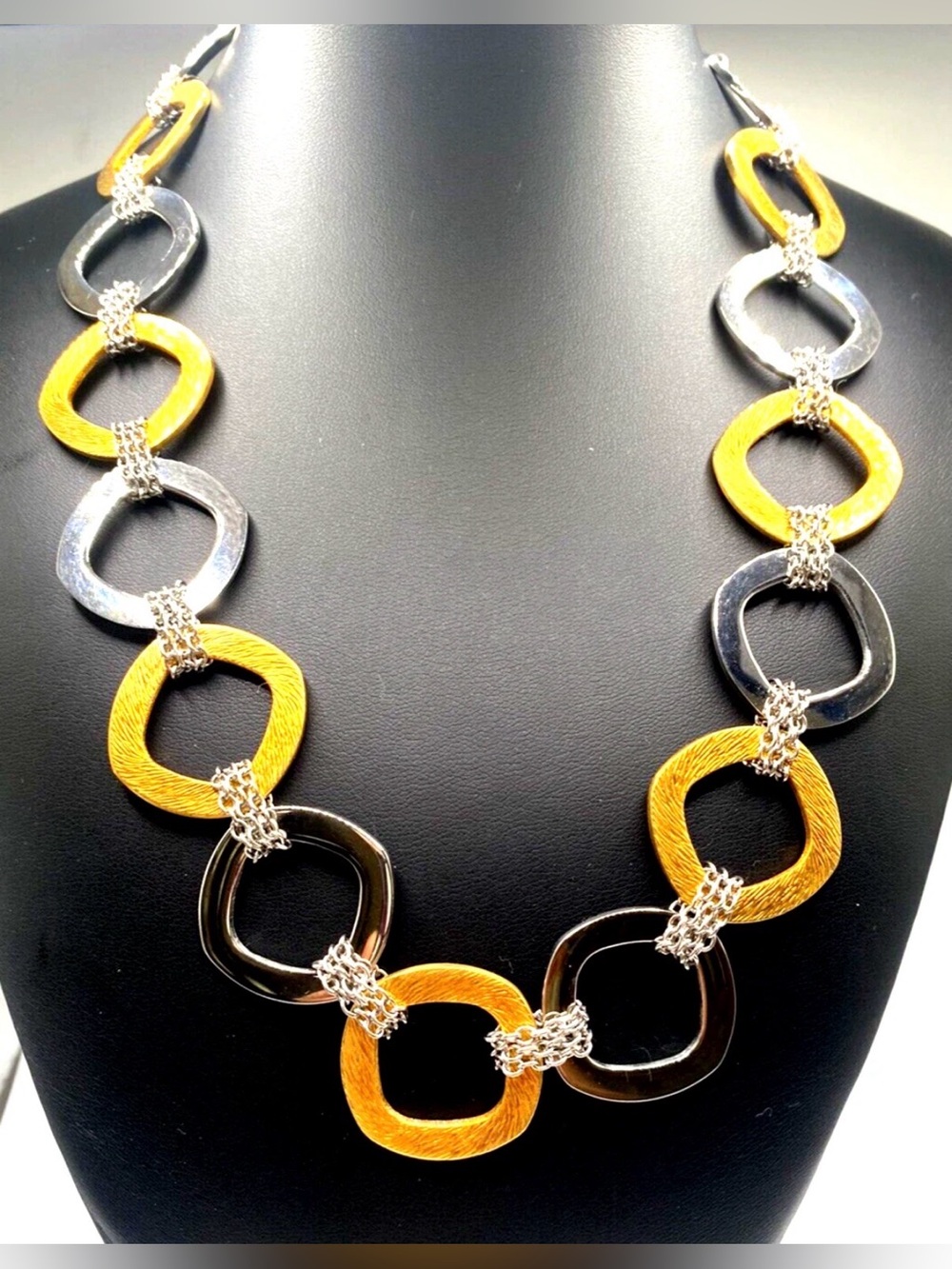 Steel by Design QVC, Gold and Silver Square Design Necklace